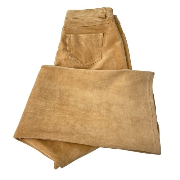 NWT Vintage Margaret Godfrey Camel Genuine Suede Leather Flared Pants Women's 6 - Picture 5 of 15